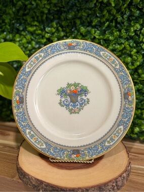 Lenox Autum Floral Blue Border Plate - Cream and Blue